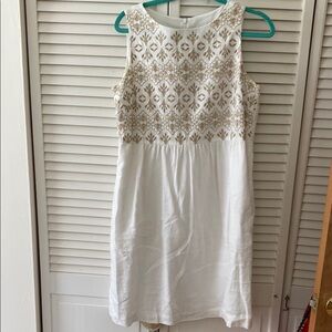 J. Jill White and Tan Sleeveless Dress